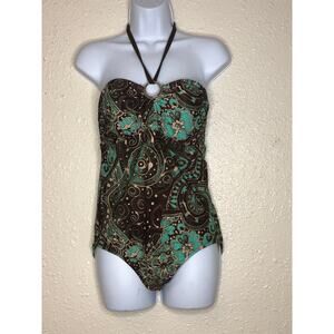 Merona Women’s Bathing Suit Medium One piece floral print, Halter